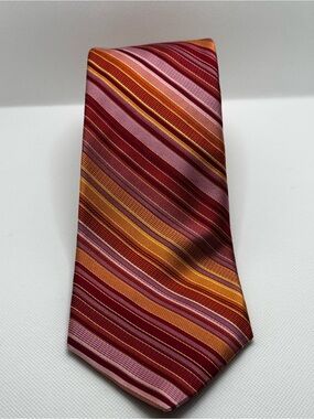 Men's Ike Behar Striped Burgundy & Orange Tie - Classic Formal Accessory